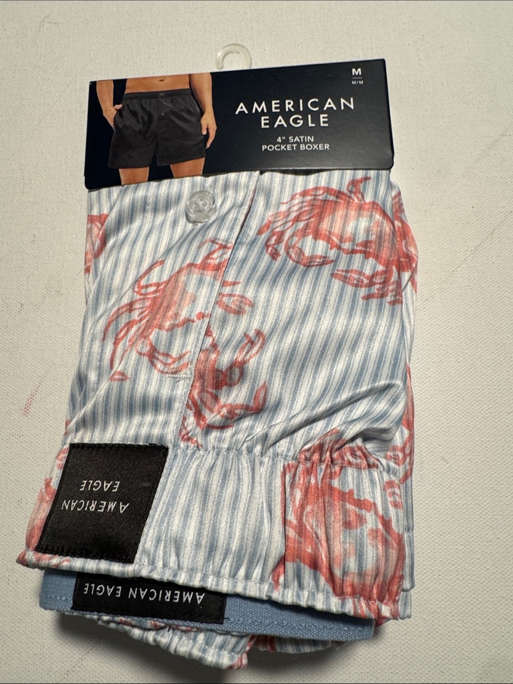 Satin Boxers Mens Medium American Eagle Pocket Crab Print